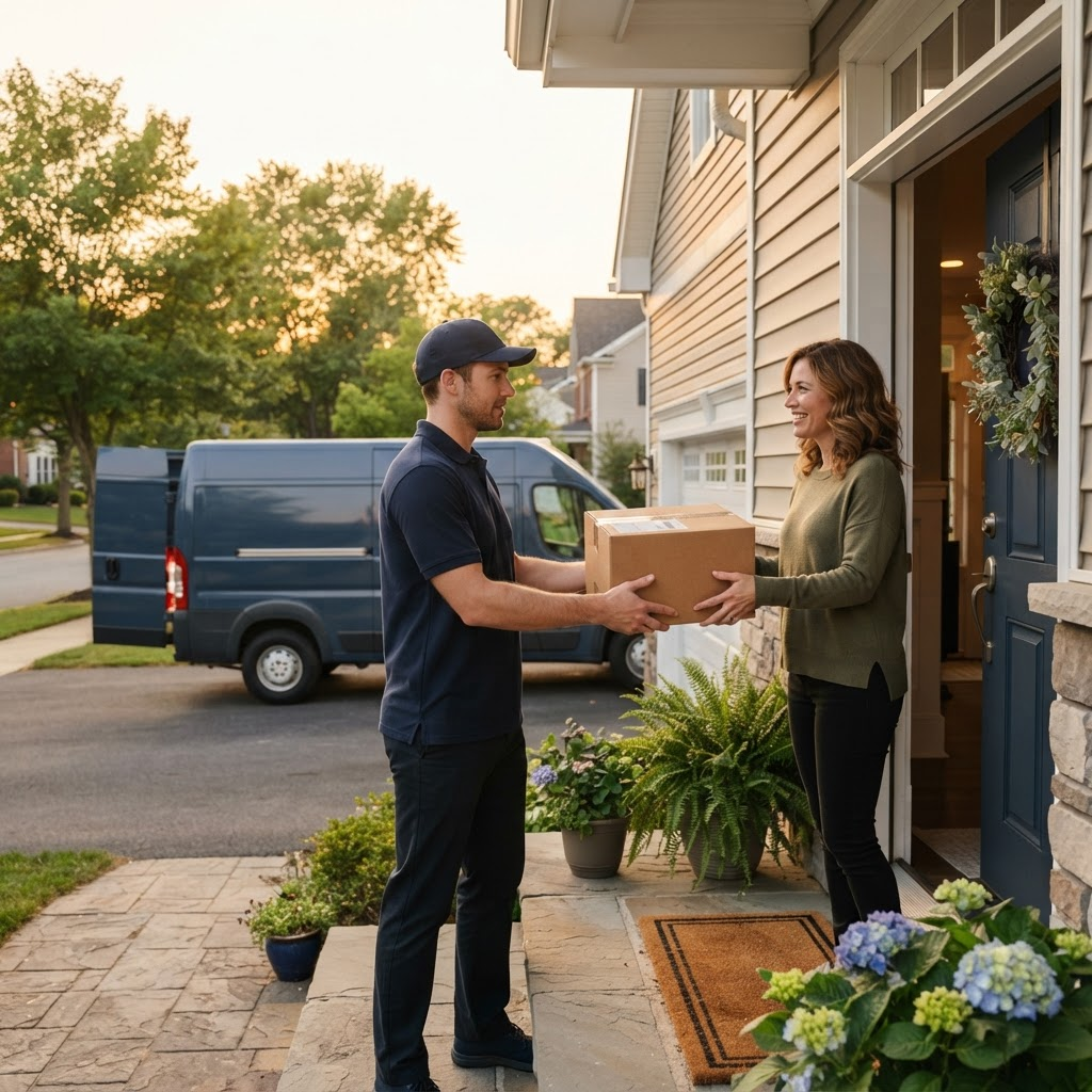 EdgeLine Logistics driver delivering a package to a customer's doorstep